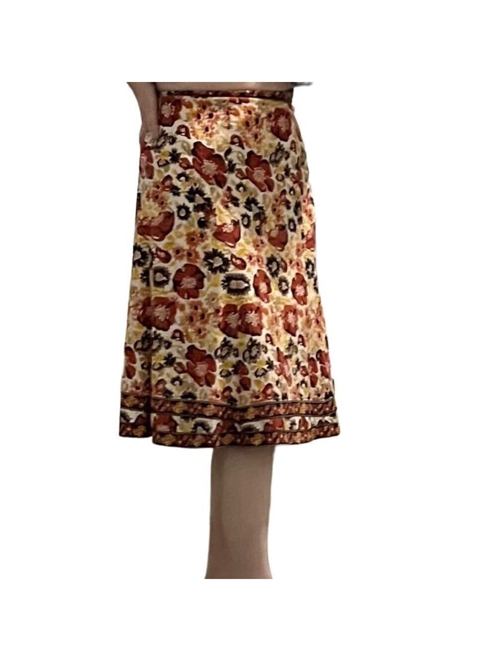 Y2K Floral Skirt Gianni Bini Cottagecore Brown Orange Cream Knee A Line 8 M